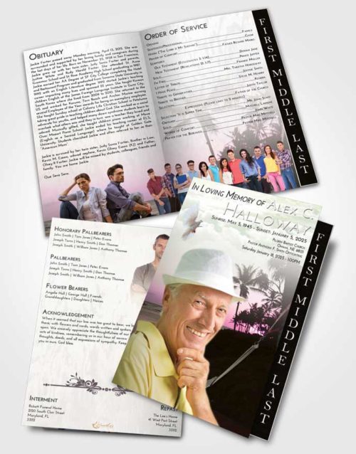 2 Page Graduated Step Fold Funeral Program Template Brochure Emerald Sunset in a Hammock
