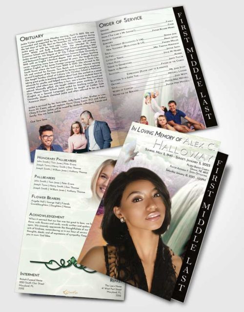 2 Page Graduated Step Fold Funeral Program Template Brochure Emerald Waterfall Serenity
