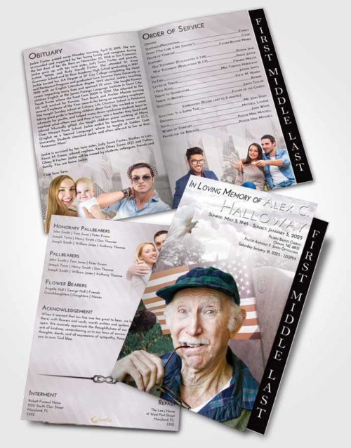 2 Page Graduated Step Fold Funeral Program Template Brochure Evening American Smile