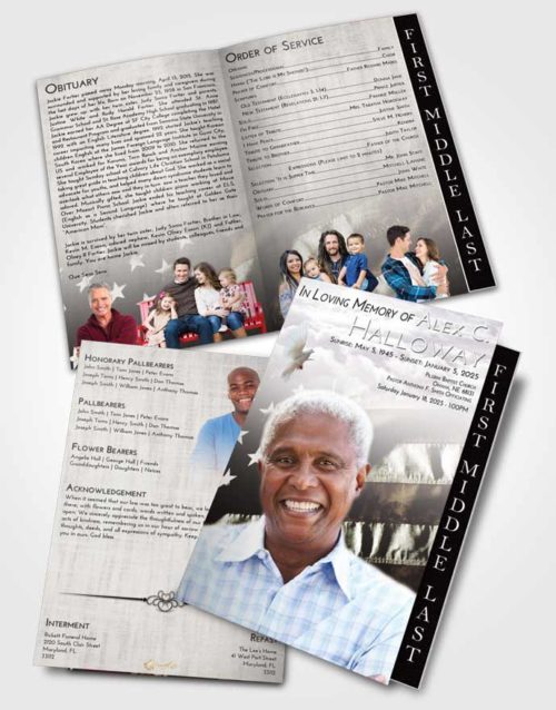 2 Page Graduated Step Fold Funeral Program Template Brochure Evening American Veteran