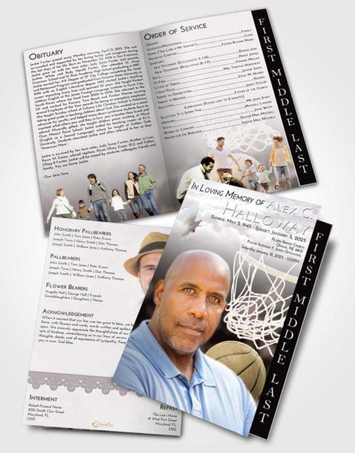 2 Page Graduated Step Fold Funeral Program Template Brochure Evening Basketball Swish
