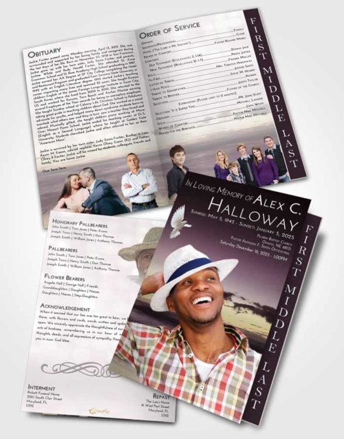 2 Page Graduated Step Fold Funeral Program Template Brochure Evening Beautiful Sunset