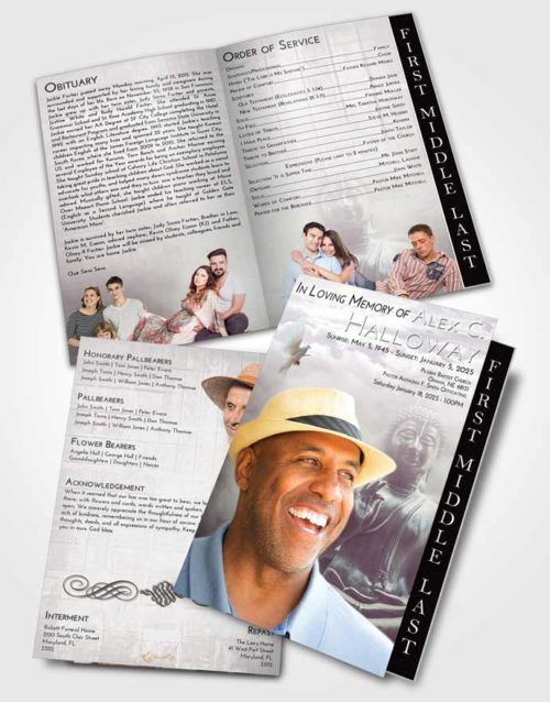2 Page Graduated Step Fold Funeral Program Template Brochure Evening Buddha Desire