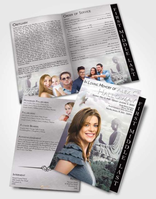 2 Page Graduated Step Fold Funeral Program Template Brochure Evening Buddha Surprise