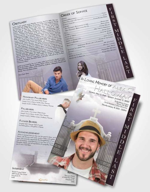 2 Page Graduated Step Fold Funeral Program Template Brochure Evening Clear Gates For Heaven