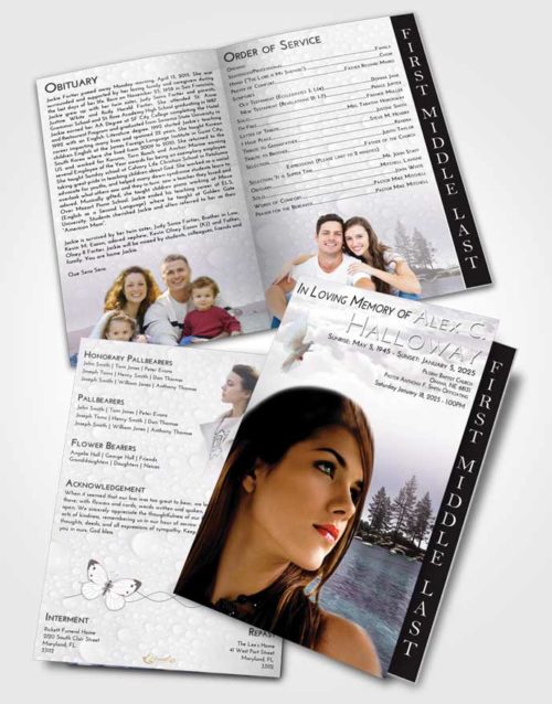 2 Page Graduated Step Fold Funeral Program Template Brochure Evening Coral Waters