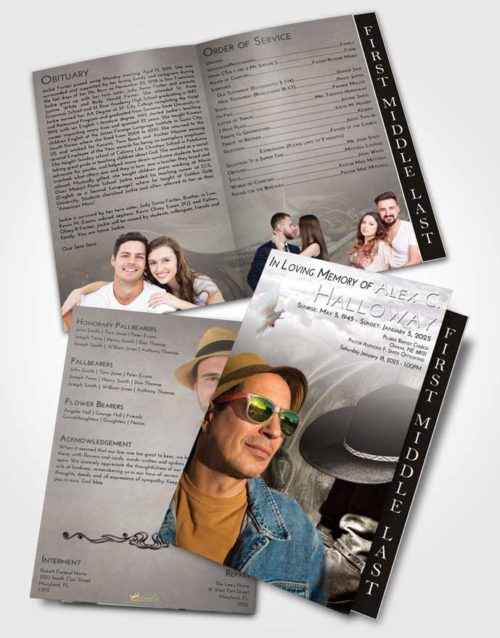 2 Page Graduated Step Fold Funeral Program Template Brochure Evening Cowboy Desire
