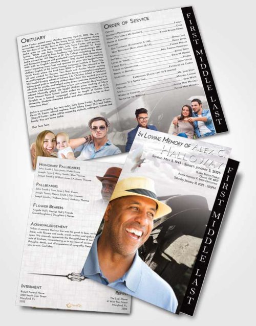 2 Page Graduated Step Fold Funeral Program Template Brochure Evening Cowboy Honor
