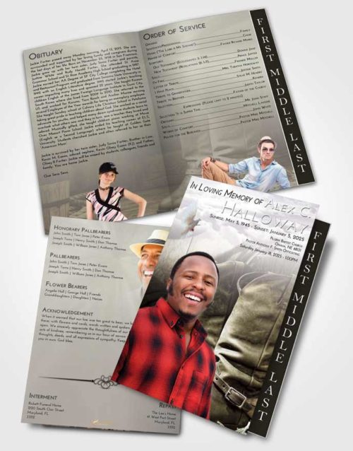 2 Page Graduated Step Fold Funeral Program Template Brochure Evening Cowboy Love