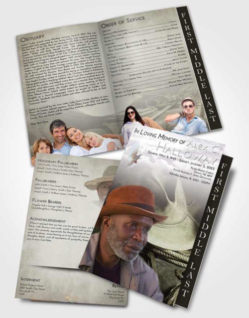 2 Page Graduated Step Fold Funeral Program Template Brochure Evening Cowboy Serenity