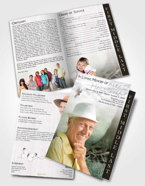 2 Page Graduated Step Fold Funeral Program Template Brochure Evening Deep Roots