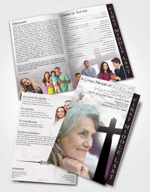 2 Page Graduated Step Fold Funeral Program Template Brochure Evening Faith in the Cross