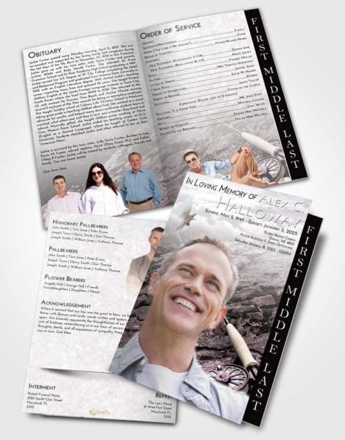2 Page Graduated Step Fold Funeral Program Template Brochure Evening Fishing on the Rocks