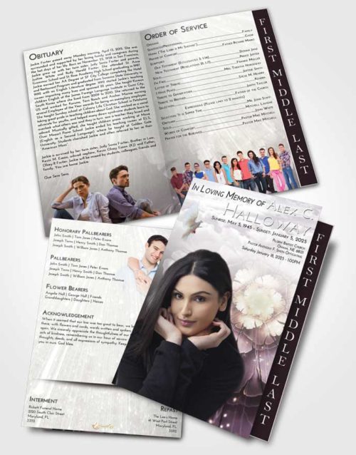 2 Page Graduated Step Fold Funeral Program Template Brochure Evening Floral Secret