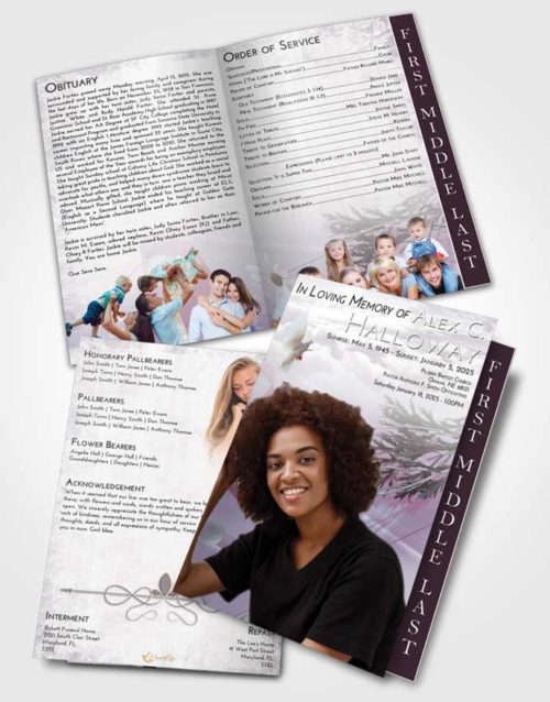 2 Page Graduated Step Fold Funeral Program Template Brochure Evening Floral Style