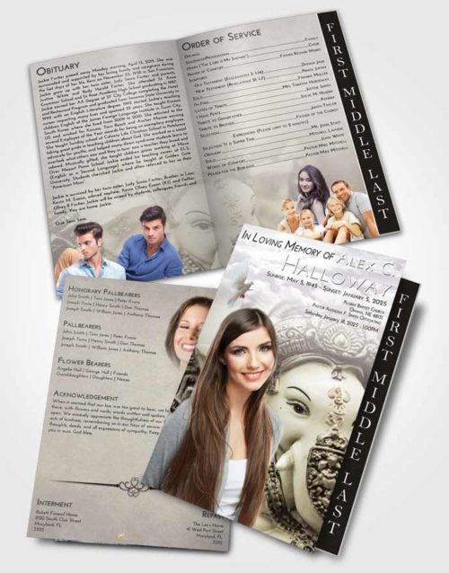 2 Page Graduated Step Fold Funeral Program Template Brochure Evening Ganesha Desire