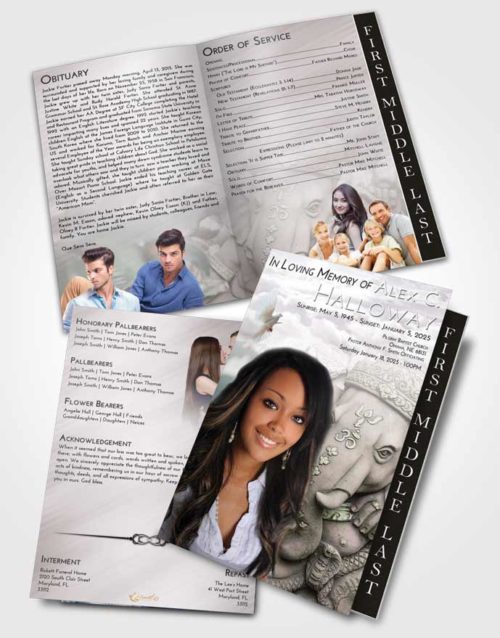 2 Page Graduated Step Fold Funeral Program Template Brochure Evening Ganesha Divinity