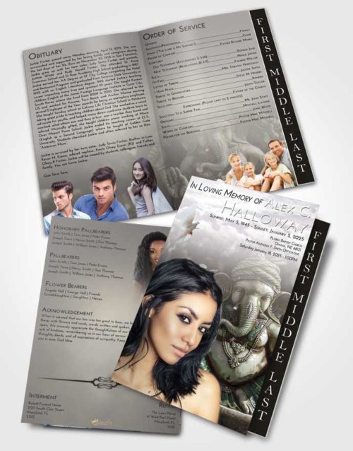 2 Page Graduated Step Fold Funeral Program Template Brochure Evening Ganesha Surprise