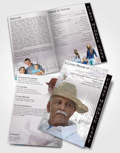 2 Page Graduated Step Fold Funeral Program Template Brochure Evening Gates to Heaven