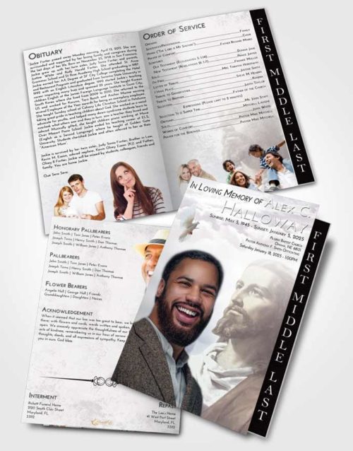 2 Page Graduated Step Fold Funeral Program Template Brochure Evening Gaze of Jesus