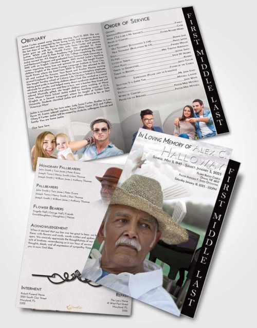 2 Page Graduated Step Fold Funeral Program Template Brochure Evening Golf Fairway