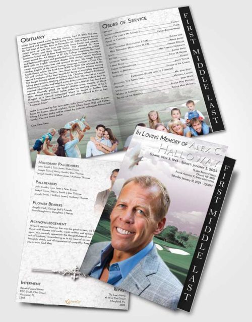 2 Page Graduated Step Fold Funeral Program Template Brochure Evening Golfing Sandtrap