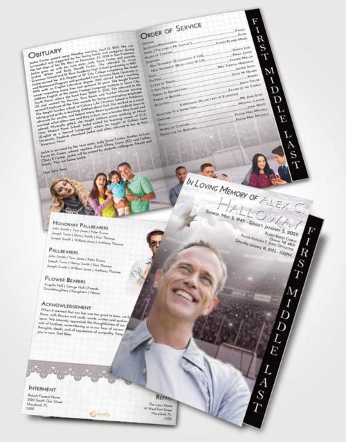 2 Page Graduated Step Fold Funeral Program Template Brochure Evening Hockey Love