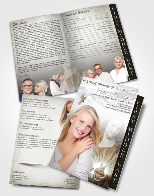 2 Page Graduated Step Fold Funeral Program Template Brochure Evening Jesus Christ