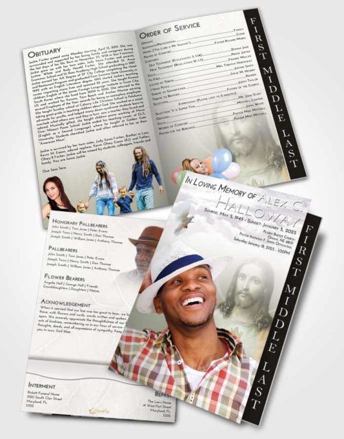 2 Page Graduated Step Fold Funeral Program Template Brochure Evening Jesus Love