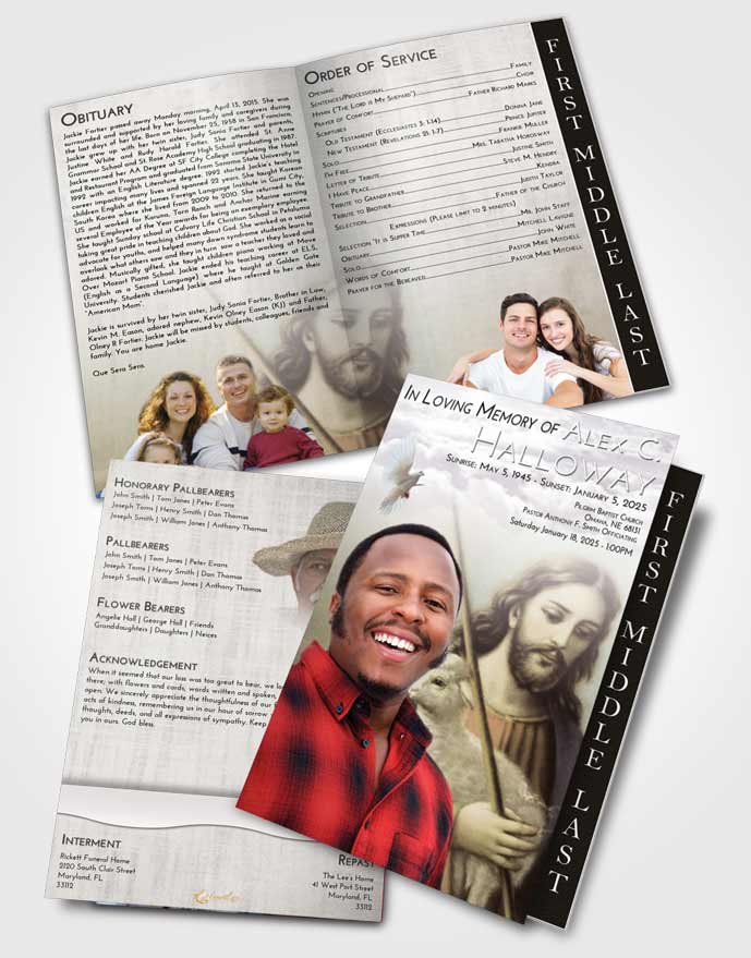 Page Graduated Step Fold Funeral Program Template Brochure Evening Jesus The Savior