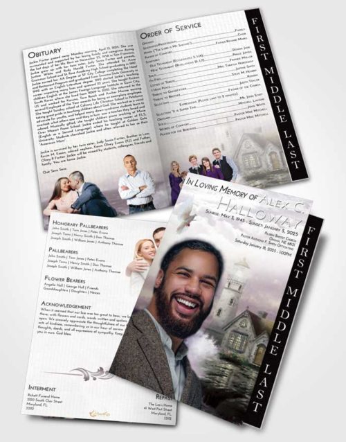 2 Page Graduated Step Fold Funeral Program Template Brochure Evening Lighthouse Lookout