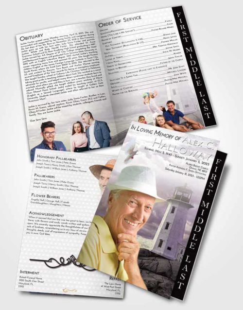 2 Page Graduated Step Fold Funeral Program Template Brochure Evening Lighthouse Safety