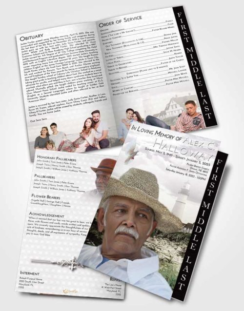 2 Page Graduated Step Fold Funeral Program Template Brochure Evening Lighthouse Secret