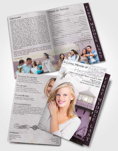 2 Page Graduated Step Fold Funeral Program Template Brochure Evening Lighthouse Surprise