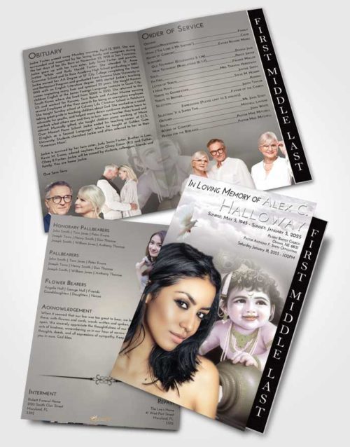 2 Page Graduated Step Fold Funeral Program Template Brochure Evening Lord Krishna Divinity
