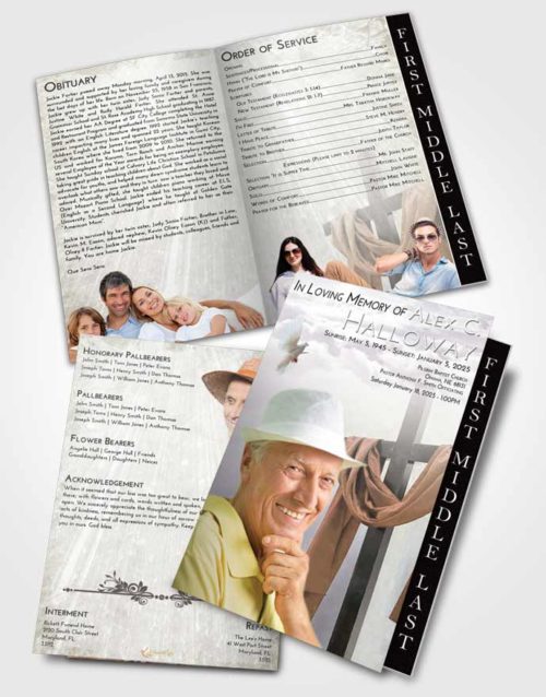 2 Page Graduated Step Fold Funeral Program Template Brochure Evening Loving Cross