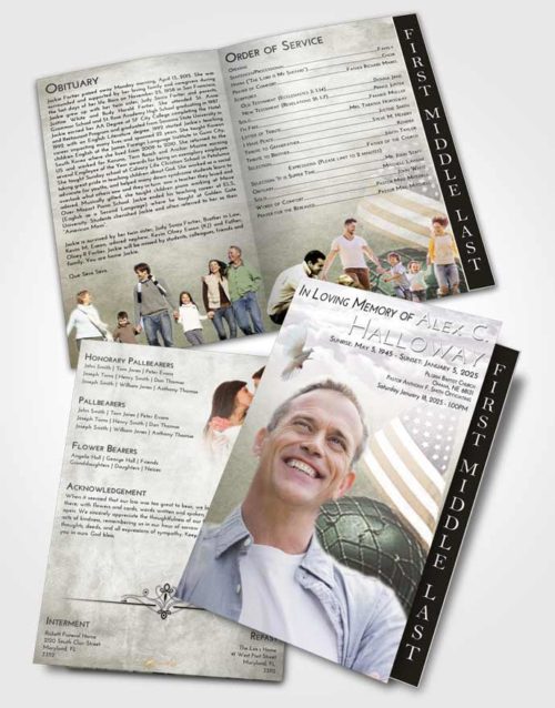 2 Page Graduated Step Fold Funeral Program Template Brochure Evening Loving Veteran