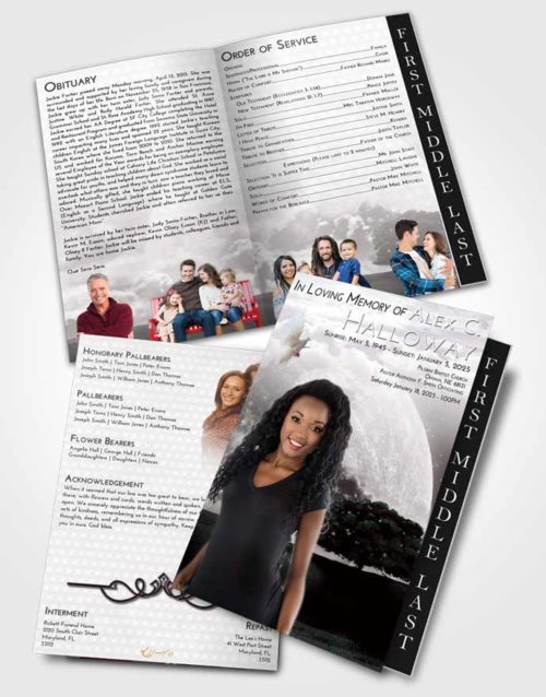2 Page Graduated Step Fold Funeral Program Template Brochure Evening Moon Gaze