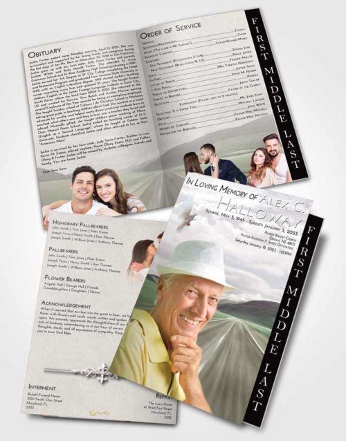 2 Page Graduated Step Fold Funeral Program Template Brochure Evening Morning Highway