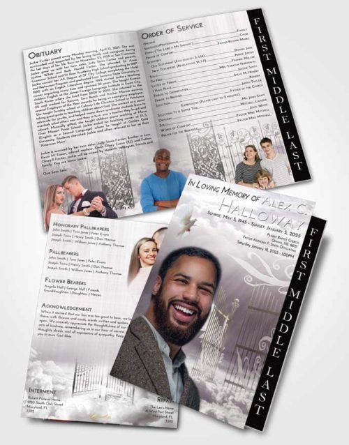 2 Page Graduated Step Fold Funeral Program Template Brochure Evening Precious Gates to Heaven