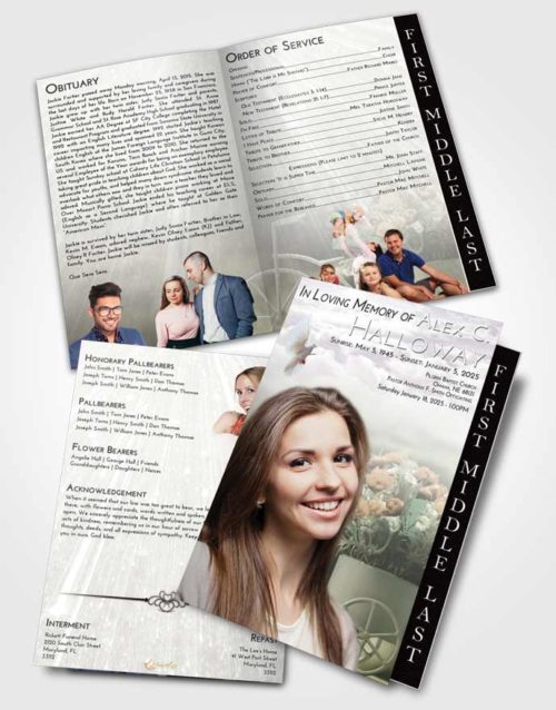 2 Page Graduated Step Fold Funeral Program Template Brochure Evening Rose Love