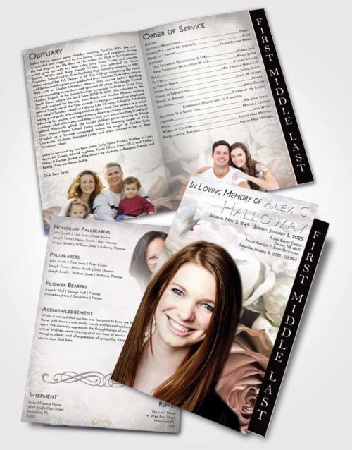 2 Page Graduated Step Fold Funeral Program Template Brochure Evening Rose Magic