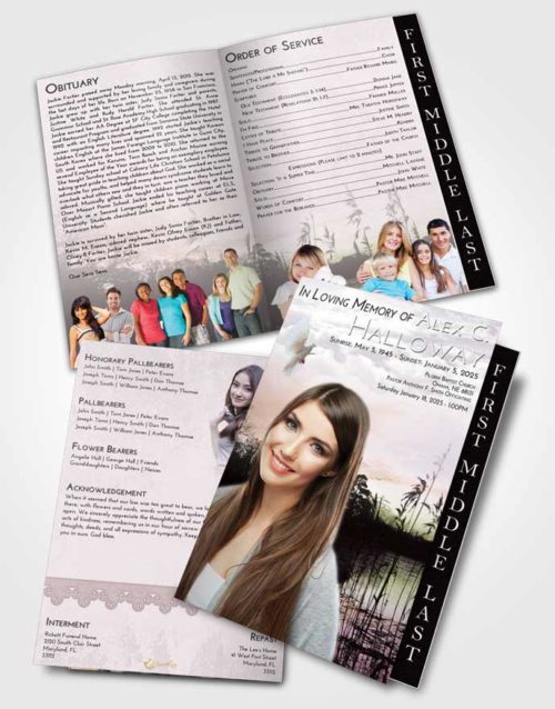 2 Page Graduated Step Fold Funeral Program Template Brochure Evening Serenity Lake
