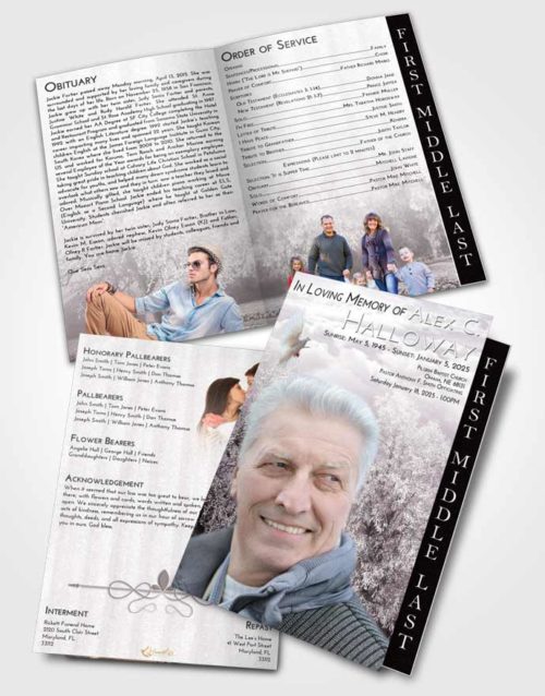 2 Page Graduated Step Fold Funeral Program Template Brochure Evening Snowy Love