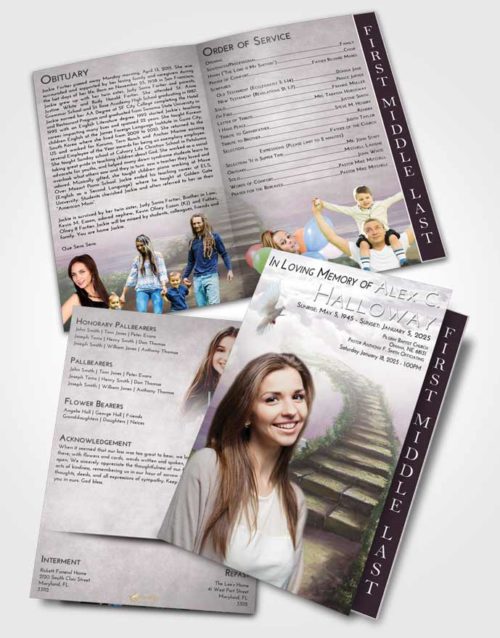 2 Page Graduated Step Fold Funeral Program Template Brochure Evening Stairway Above