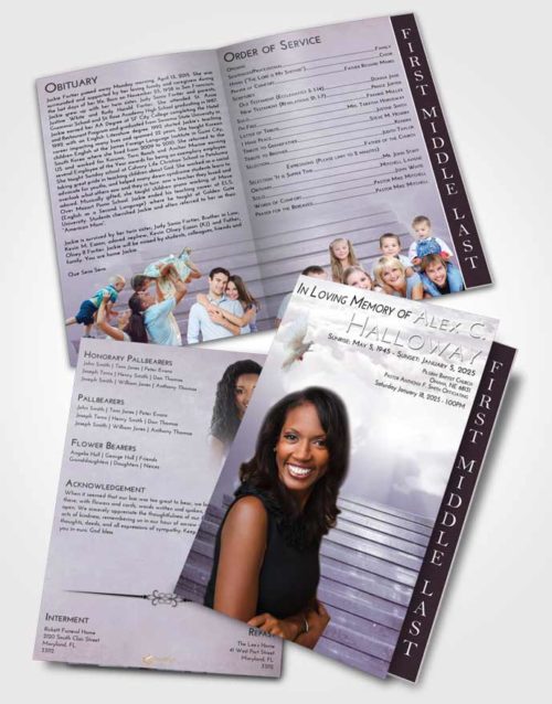 2 Page Graduated Step Fold Funeral Program Template Brochure Evening Stairway Into the Sky