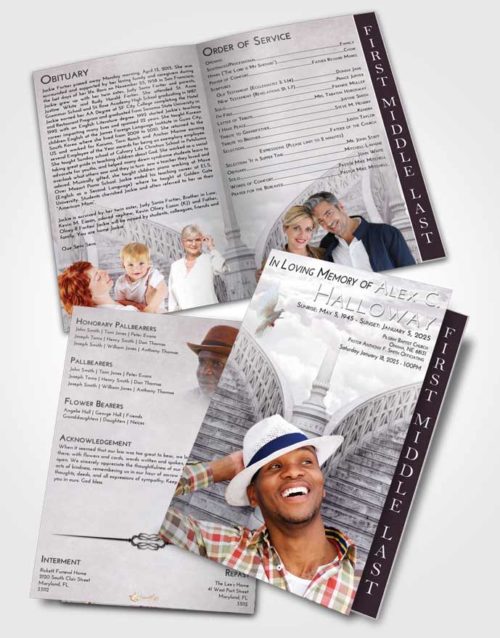 2 Page Graduated Step Fold Funeral Program Template Brochure Evening Stairway of Love