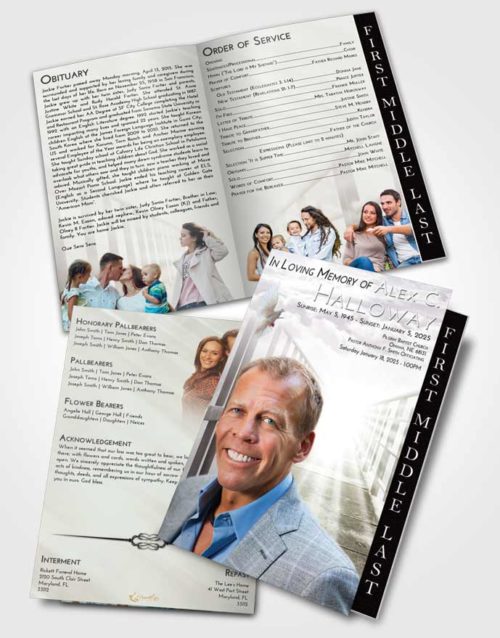2 Page Graduated Step Fold Funeral Program Template Brochure Evening Stairway to Faith