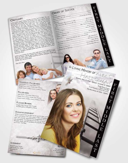 2 Page Graduated Step Fold Funeral Program Template Brochure Evening Stairway to Forever