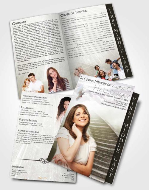 2 Page Graduated Step Fold Funeral Program Template Brochure Evening Stairway to Magnificence